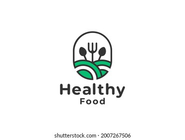 Healthy Food With Leaf Or Leave Logo Template
