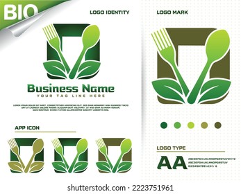Healthy food letter D logo design with creative green leaf