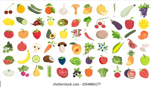 Healthy food likes. Fruits and vegetables on white.