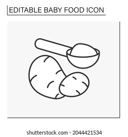 Healthy food line icon. Boiled potato on a spoon. Children nutrition. Healthy menu. Baby food concept. Isolated vector illustration. Editable stroke