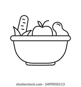 Healthy Food Line Icon, Mixed Bowl of Fruits and Vegetables for Nutrition and Wellness. Balanced Diet Outline Icon. Isolated Vector Illustration.