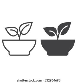 Healthy food line icon, plant in a bowl outline and filled vector sign, linear and full pictogram isolated on white. Symbol,  logo illustration