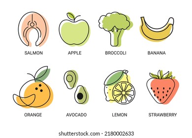 Healthy Food Line Icons. Isolated Outline elements for your design. Vector illustration.