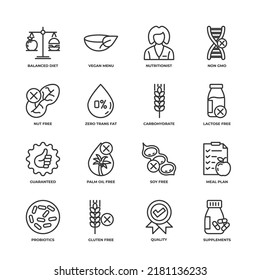 Conjunto de iconos de línea de alimentos sanos, colección de símbolos de vector de contorno, paquete de pictogramas de estilo lineal. Señales, ilustración del logotipo.