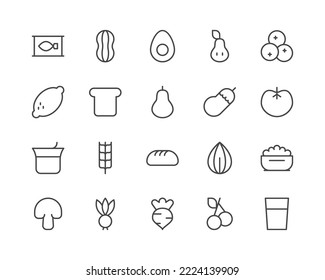 Healthy food line icons set. Vector objects isolated on a white background for web design and graphics. Outline icons collection.