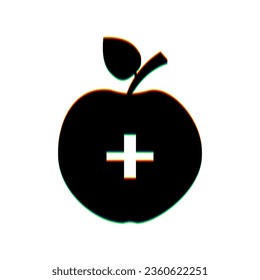 Healthy food logo. Black Icon with vertical effect of color edge aberration at white background. Illustration.