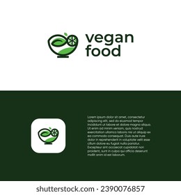 Healthy food logo. bowl leaf organic logo vector.