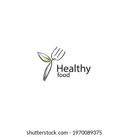 Healthy food logo. concept logo, with the symbol of a fork and leaf. Can be for restaurants, healthy food products, website logos for food consultants and others