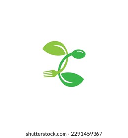Healthy food logo. concept logo, with the symbol of a spoon, fork and leaf. Can be for restaurants, healthy food products, website logos for food consultants