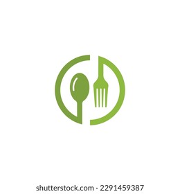 Healthy food logo. concept logo, with the symbol of a spoon, fork and leaf. Can be for restaurants, healthy food products, website logos for food consultants