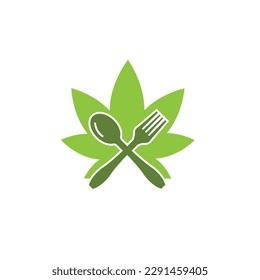 Healthy food logo. concept logo, with the symbol of a spoon, fork and leaf. Can be for restaurants, healthy food products, website logos for food consultants