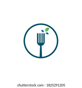 Healthy Food Logo design. Fork and leaf Logo icon.