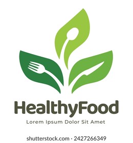 healthy food logo design with leaf elements.  Organic food vector design