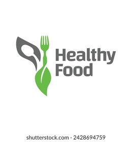 healthy food logo design with leaf elements.  Organic food vector design