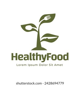 healthy food logo design with leaf elements.  Organic food vector design