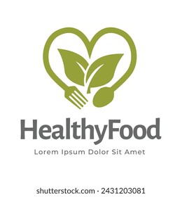 healthy food logo design with leaf elements.  Organic food vector design