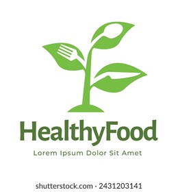 healthy food logo design with leaf elements.  Organic food vector design