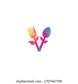 Healthy Food Logo design. Organic Food Logo . Food logo with spoon, fork, and leaves. 