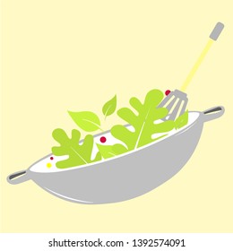 Healthy food logo design with a pan and vegetable