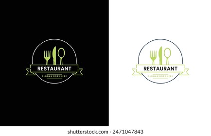 healthy food logo design with spoon and leaf elements