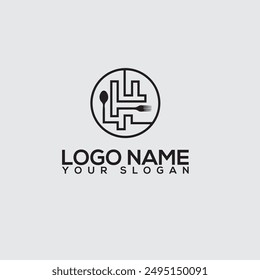 healthy food logo design with spoon and leaf elements