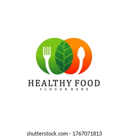 Healthy Food Logo Design Template, Food with leaf logo design concept vector, Icon Symbol