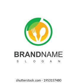 Healthy Food Logo Design Template, Vegetarian Meal Symbol