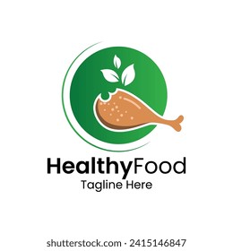 Healthy Food Logo Design Template With Fried Chicken Leg.