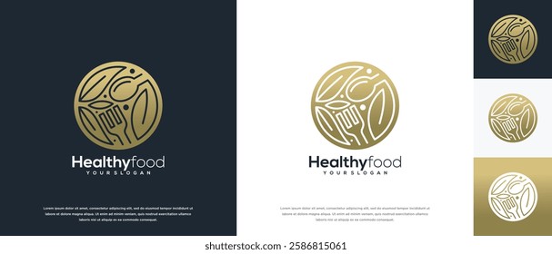 Healthy food logo design vector concept. Healthy food logo icon with leaf.