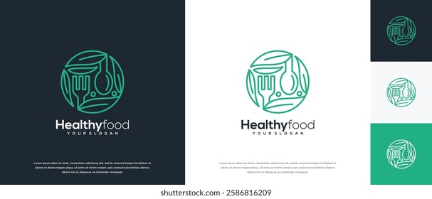 Healthy food logo design vector concept. Healthy food logo icon with leaf.