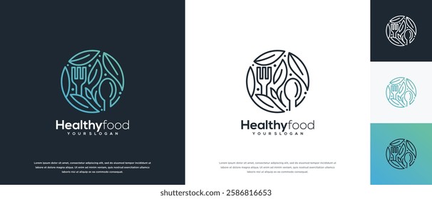 Healthy food logo design vector concept. Healthy food logo icon with leaf.