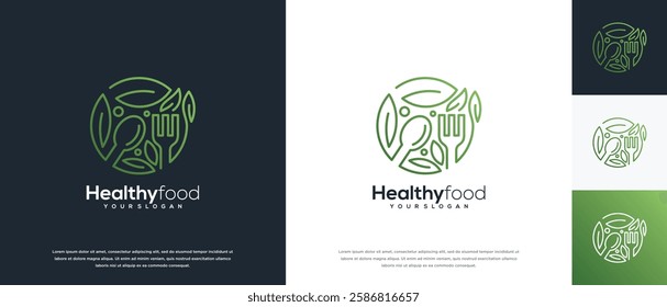 Healthy food logo design vector concept. Healthy food logo icon with leaf.