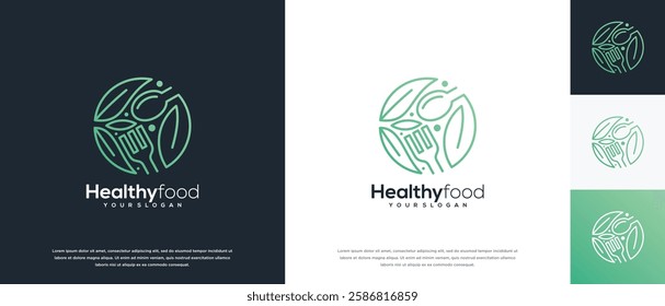 Healthy food logo design vector concept. Healthy food logo icon with leaf.