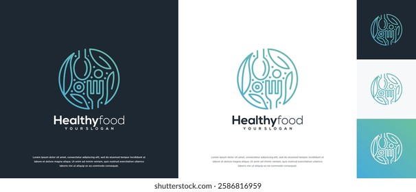 Healthy food logo design vector concept. Healthy food logo icon with leaf.