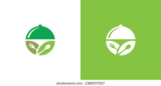 Healthy Food logo designs, Leaf Spoon Fork Menu Designs Vector Illustration.