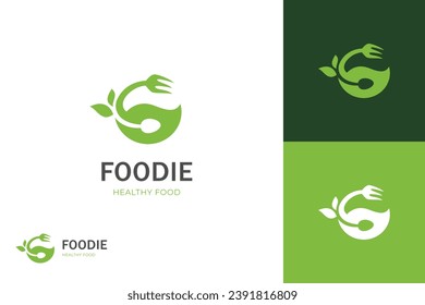 Healthy food Logo icon design with fork and spoon graphic element symbol for health restaurant food logo template