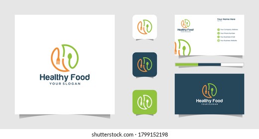 Healthy Food Logo Healthy Food Logo With Negative Space For Spoons And Forks And Inspired Business Card