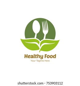 Healthy Food Logo, People with Fork and Spoon Symbol