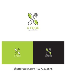 Healthy food logo, the symbol of a spoon, fork and leaf. Can be for restaurants, healthy food products, website logos for food consultants and others