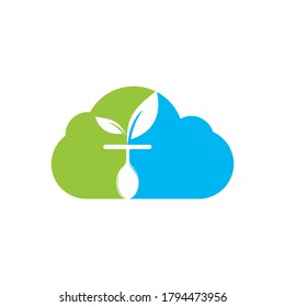 Healthy food logo template. Cloud with spoon and leaf symbol.