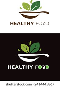 Plantilla de logotipo de alimentos saludables, alimentos saludables, diseño de logotipo saludable, conjunto de iconos planos de vectores de hojas de color verde ecológico. Logo de Green Food.