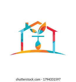 Healthy food logo template. Home with spoon and leaf symbol.