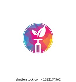 Healthy food logo template. Organic food logo with spoon and leaf symbol.	