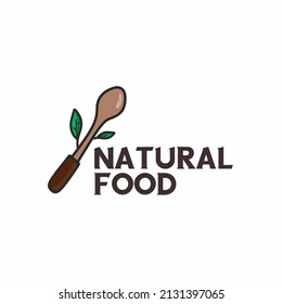 Healthy food logo from vegetables and herbs with wooden spoon symbol growing leaves