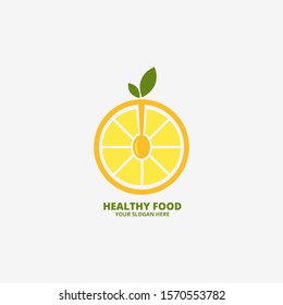 Healthy food logo vektor. Vegetarian Logo Template Design. Natural  food logo. Fresh fruit logo. Green food icon.