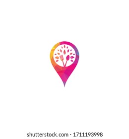 Healthy Food map pin shape concept Logo design. Organic Food Logo 