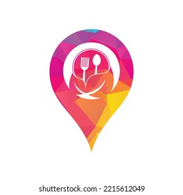 Healthy Food map pin shape concept Logo Template. Nature Organic food logo design.