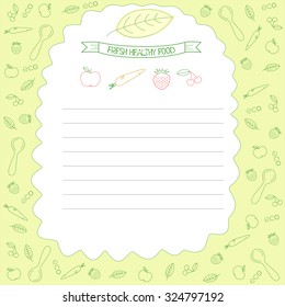 Healthy food menu cover with place for your text. Vector illustration.
