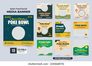Healthy food menu social media post collection for marketing. Modern restaurant business promotion poster bundle design with dark blue and yellow colors. Food web banner set with photo placeholders.