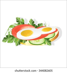 Healthy food on a bread slice. Vector graphics.